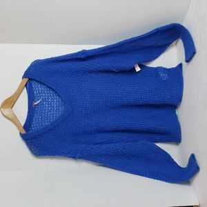 FREE PEOPLE Lulu Oversized Open Knit Royal Blue V Neck Slouchy Sweater, XS